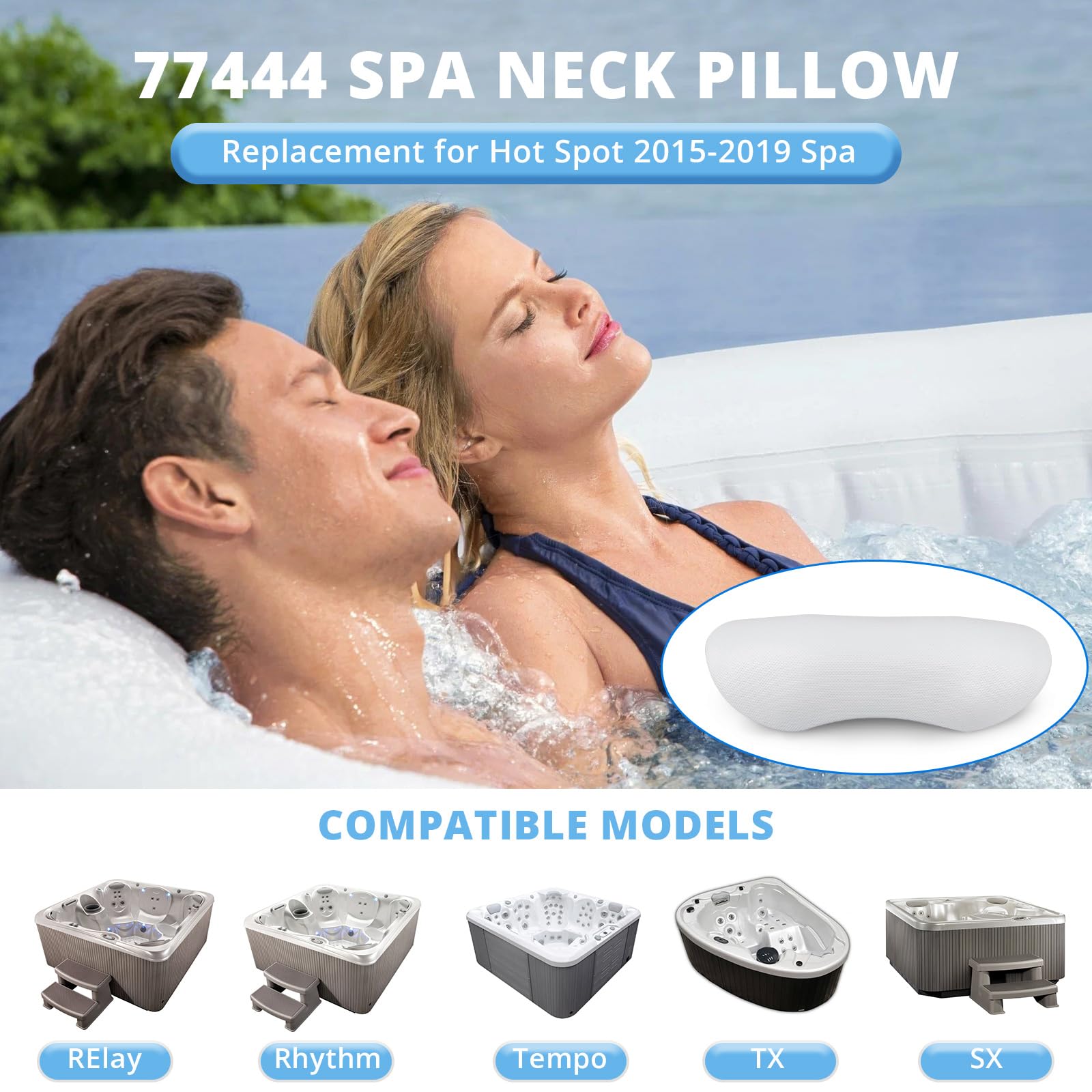 IWIWE hot tub head rest compatibility chart showing broad model fit.
