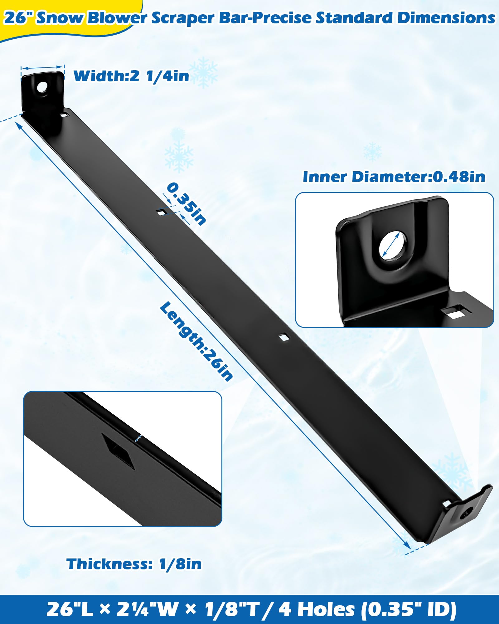 IWIWE scraper bar 26-inch side view highlights alignment with original mounting points.