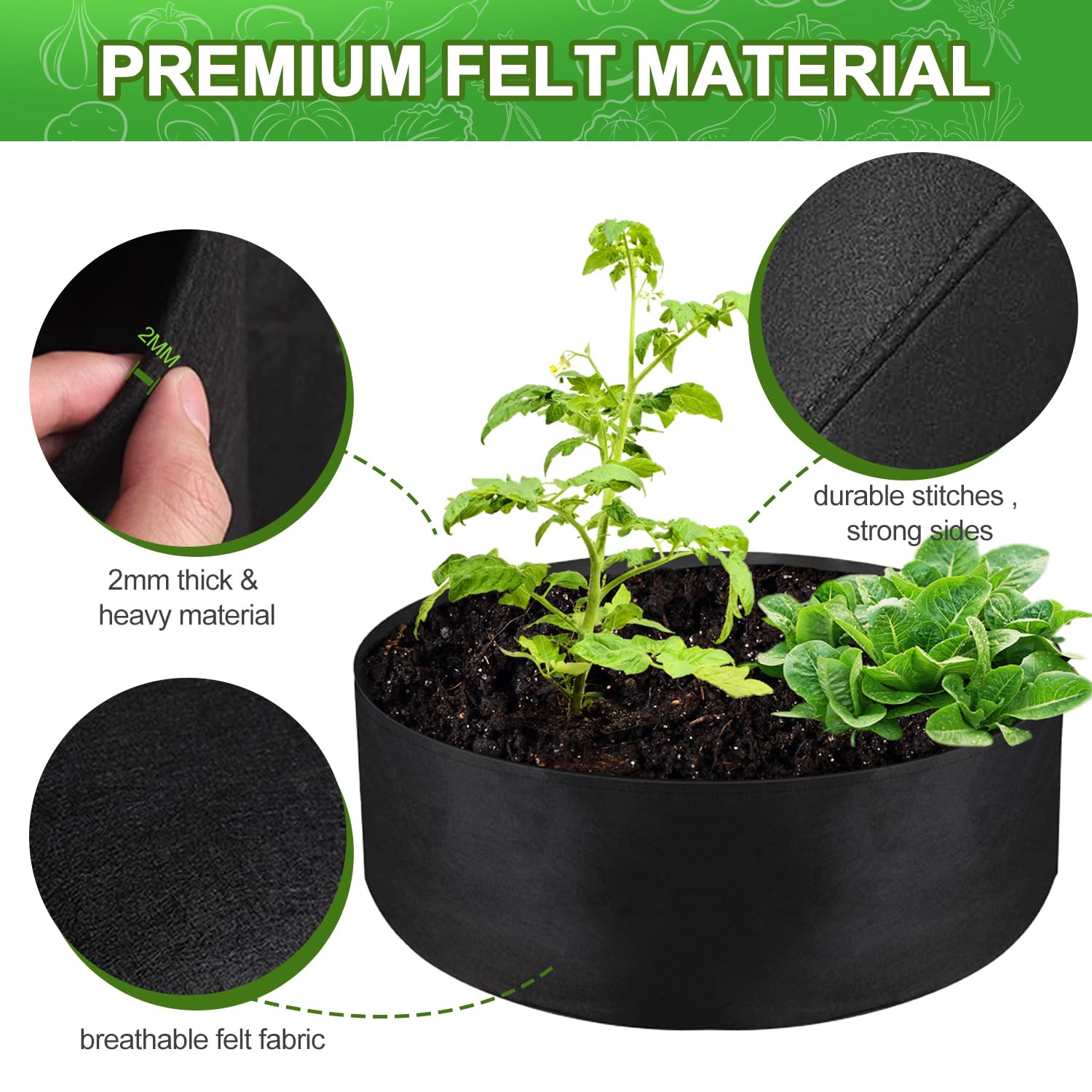 IWNTWY 15-gallon grow bag height-8-inch keeps bed within easy reach.