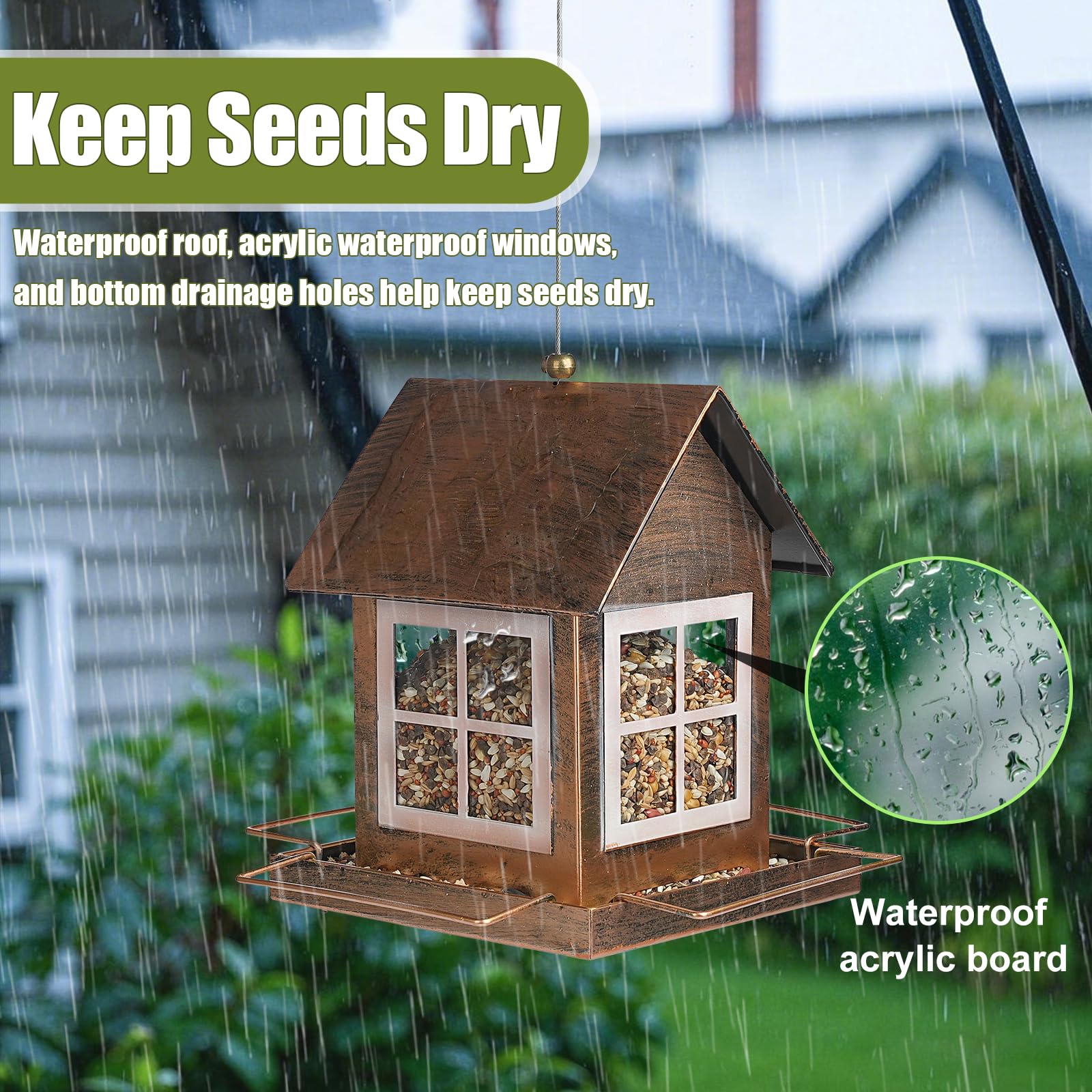 Rainproof acrylic window protects seeds from moisture during wet seasons.
