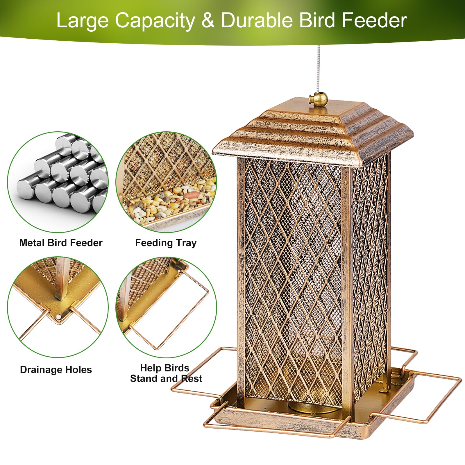 IWNTWY bird feeder copper-plated iron offers durable vintage look for outdoor use.