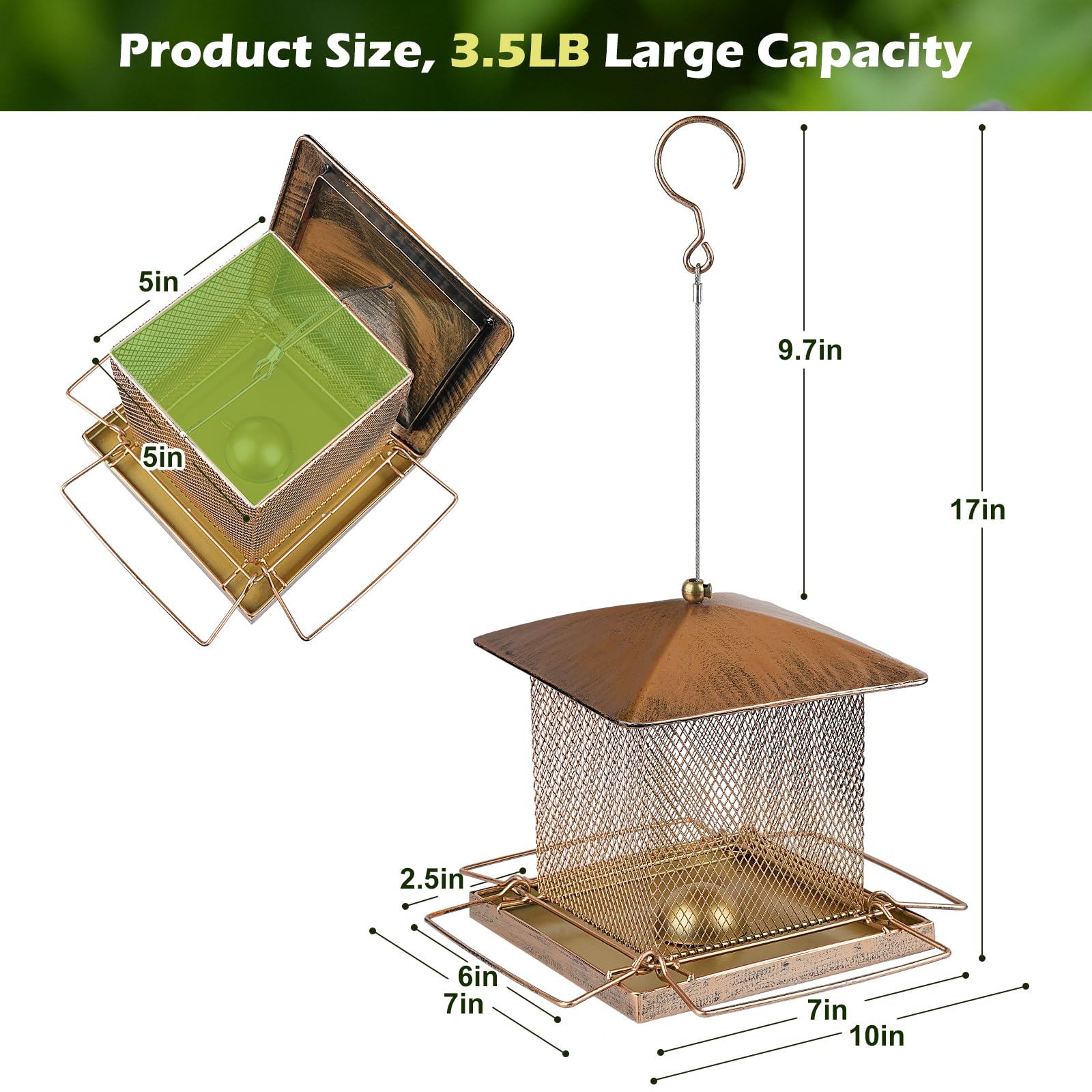 IWNTWY feeder uses durable iron with copper plating for lasting outdoor use.