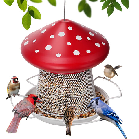 IWNTWY mushroom-red bird feeder attracts songbirds in your garden