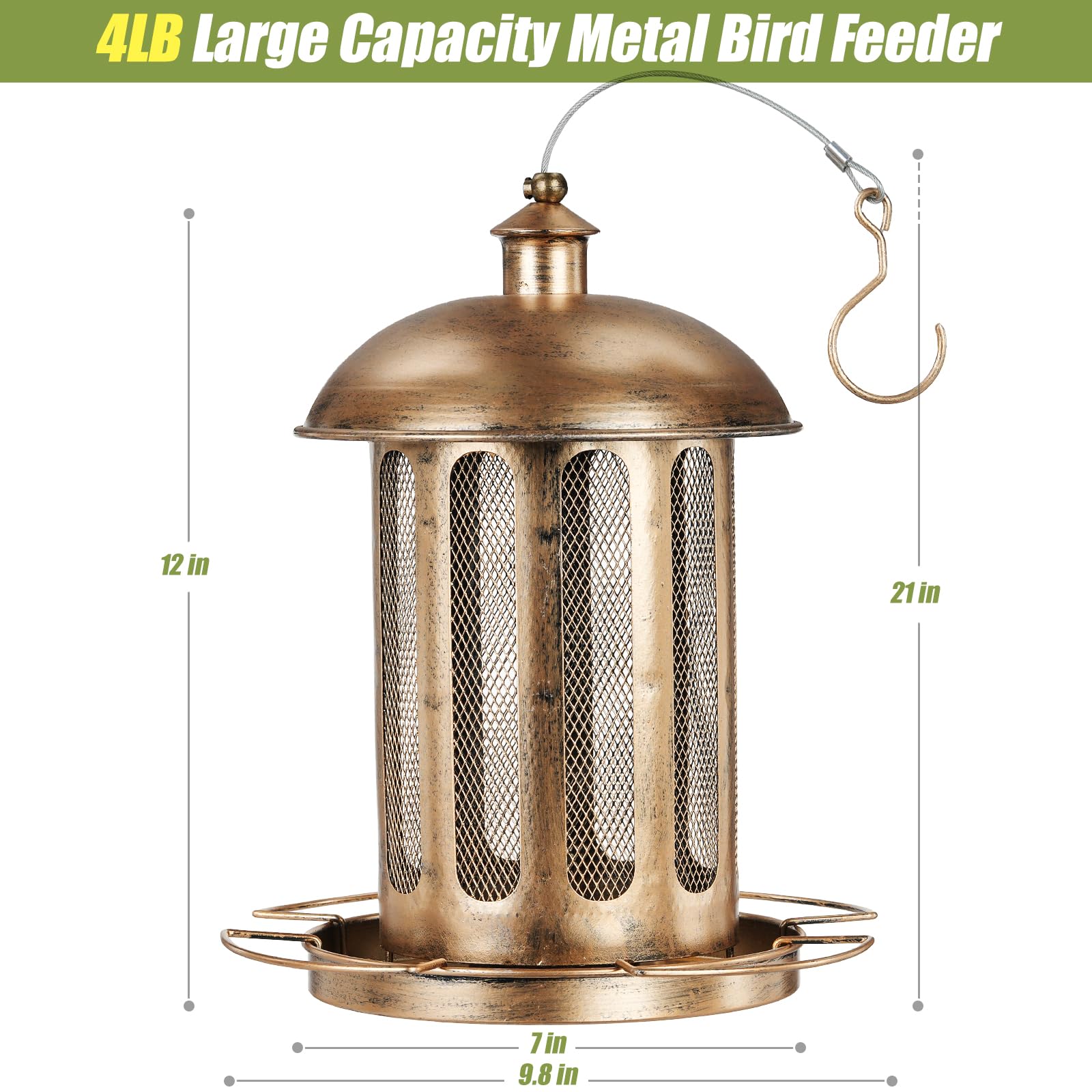 IWNTWY Bird Feeder with rust-resistant metal ensures durable outdoor use.