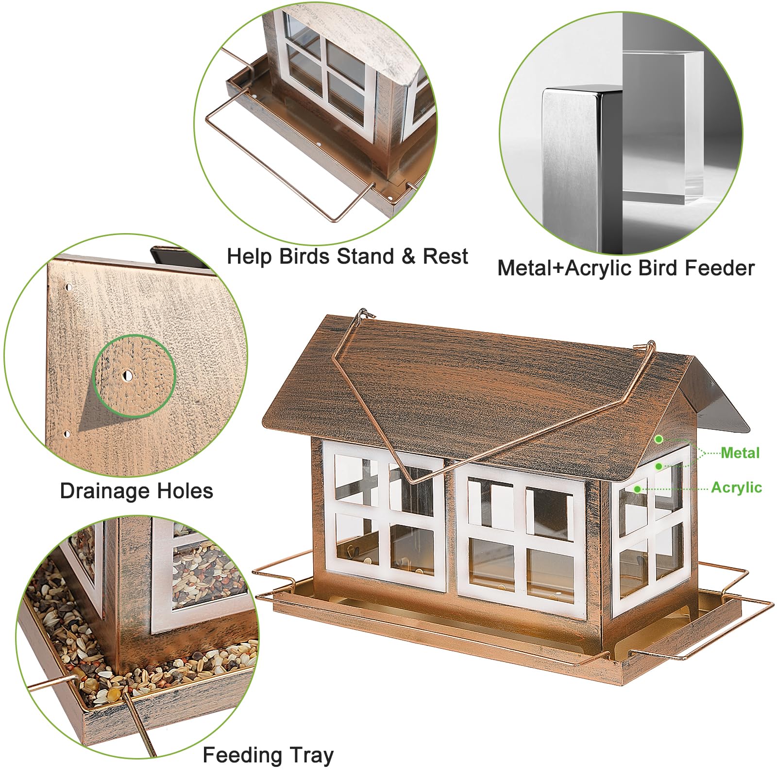 IWNTWY bird feeder weatherproof bronze finish ideal for year-round use.
