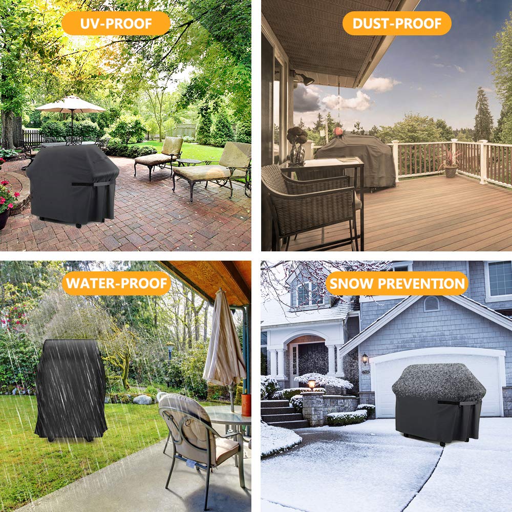 IWNTWY 40-inch grill cover protects grill and nearby outdoor furniture from elements.