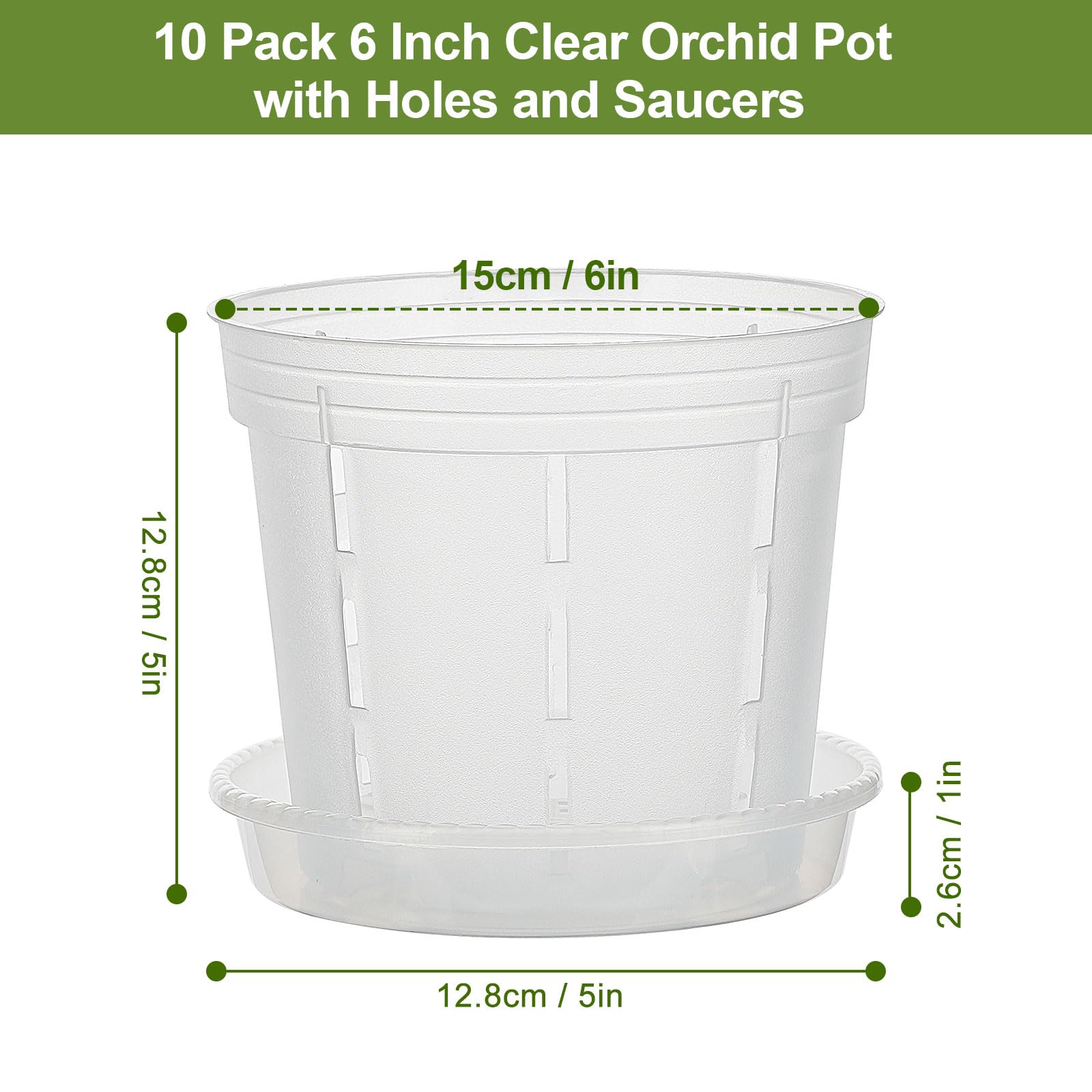 IWNTWY Orchid Pot 6-inch clear side vent holes highlights airflow for healthy roots.