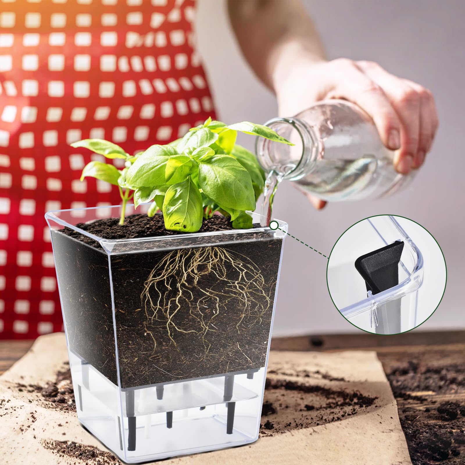 IWNTWY self-watering pot 2-7-inch side view emphasizes portability for windowsills.