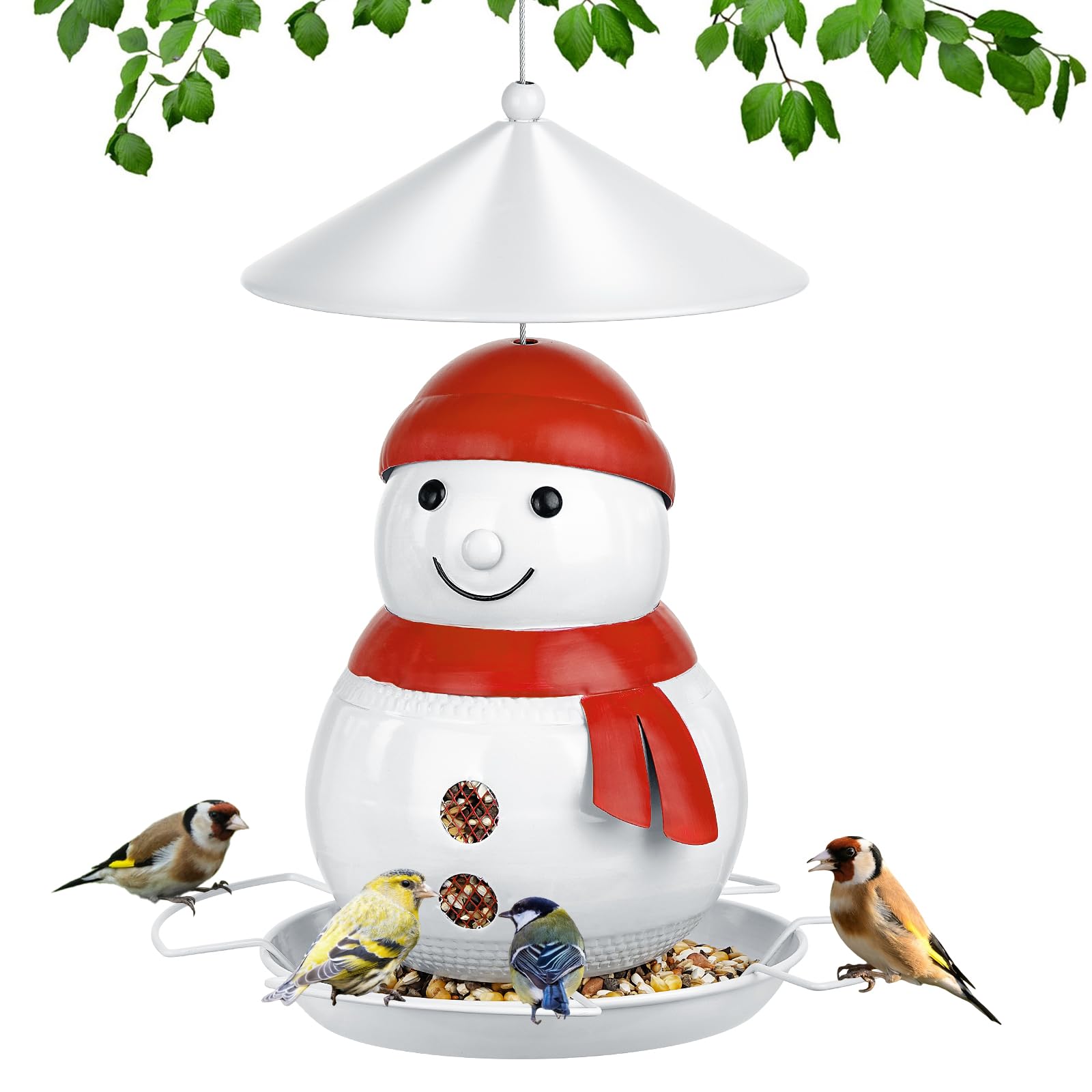 IWNTWY snowman bird feeder front view invites birds to visit