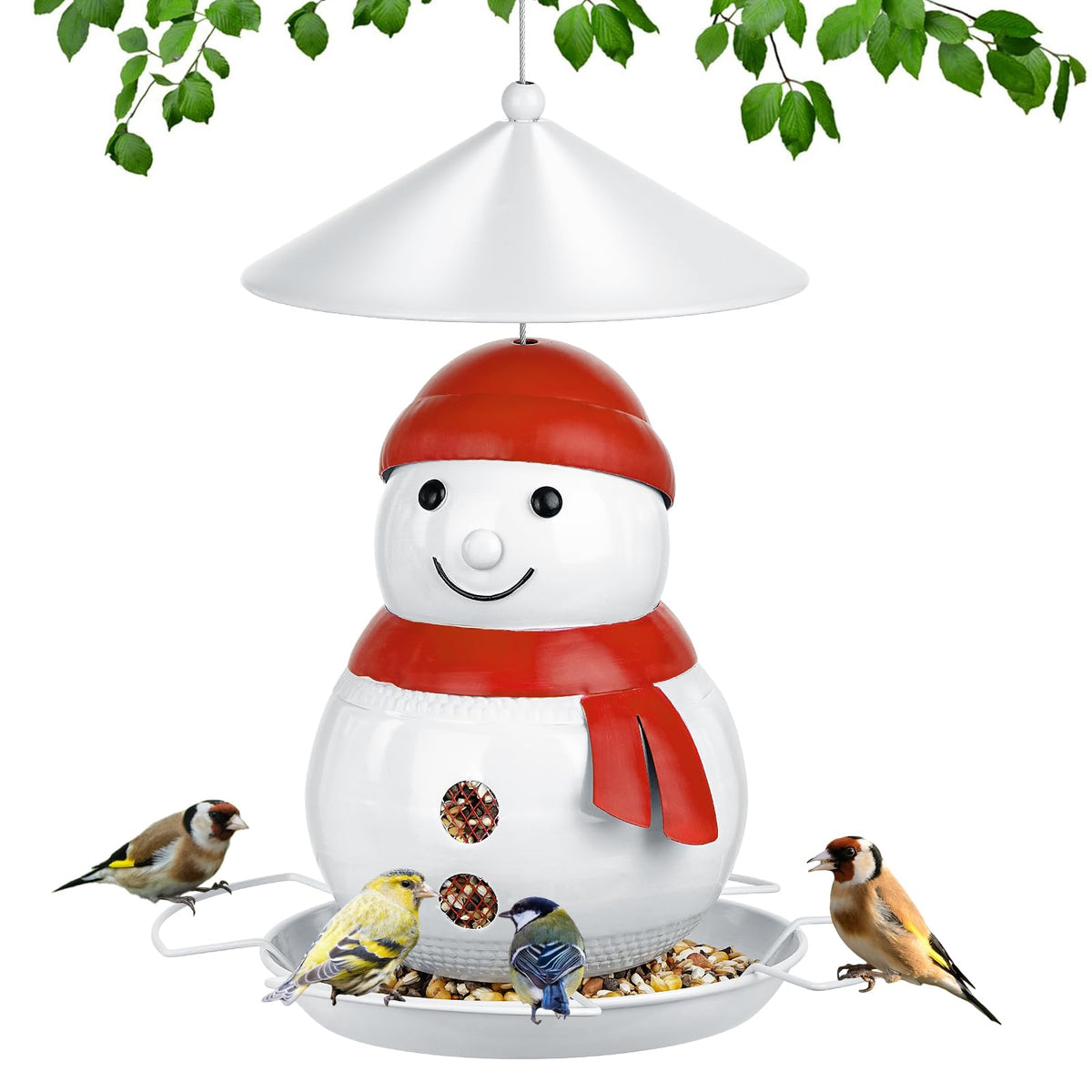 IWNTWY snowman bird feeder front view invites birds to visit
