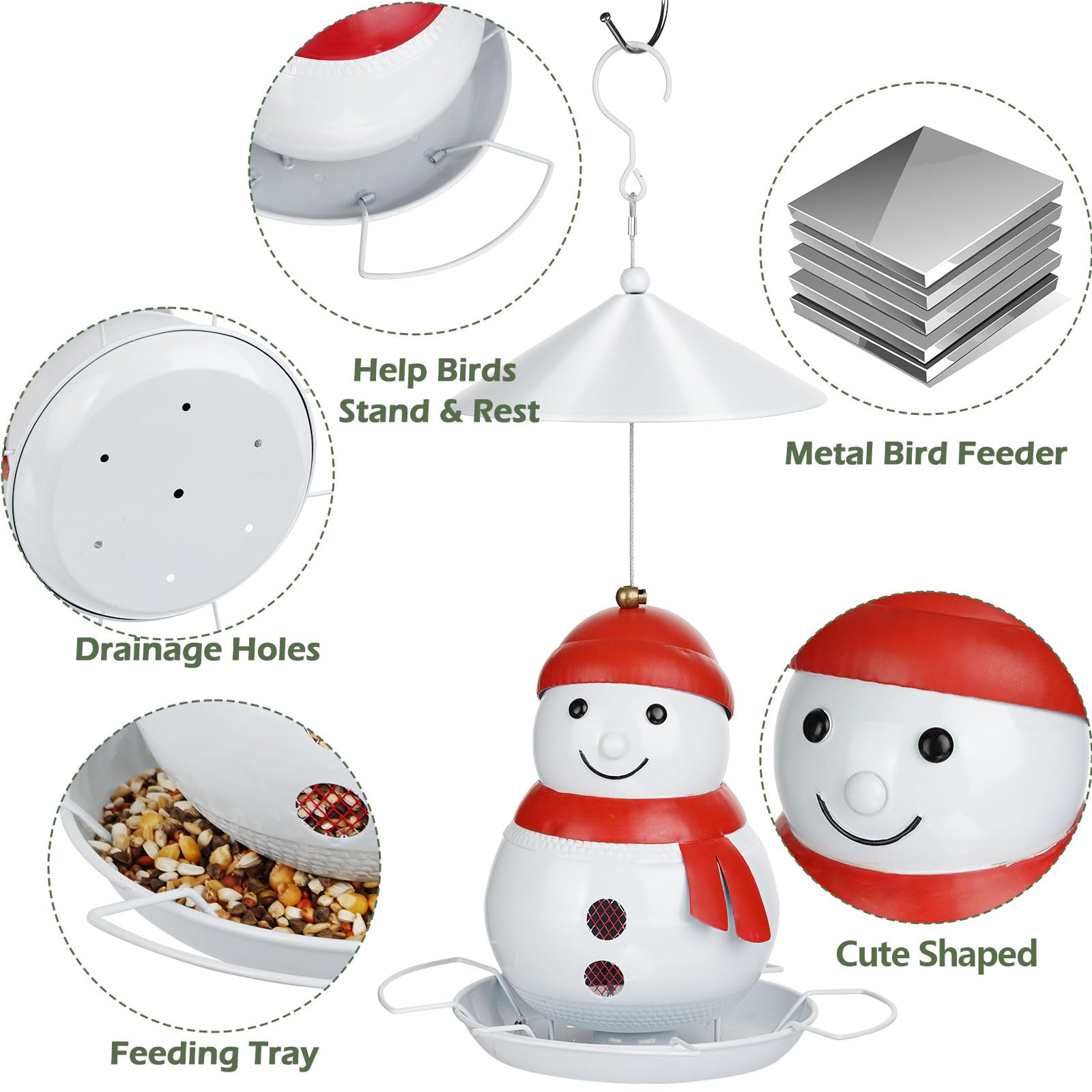 IWNTWY snowman bird feeder mesh belly allows easy seed monitoring