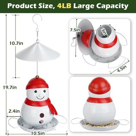 IWNTWY snowman bird feeder side view shows durable metal construction