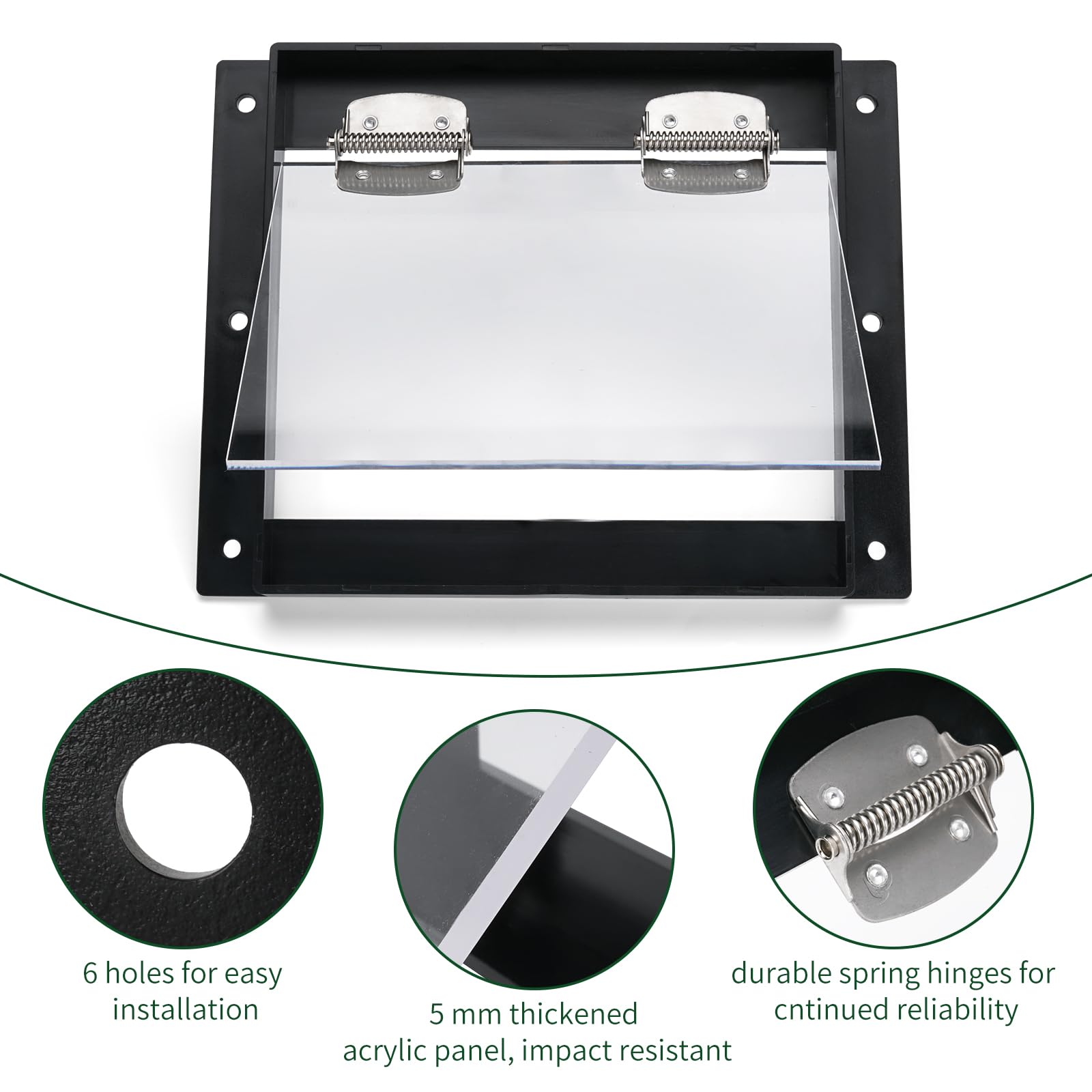 iwreaiy weatherproof raccoon door with metal and acrylic panels.