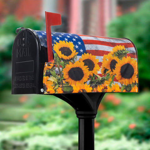 IZUS patriotic sunflower mailbox cover, 21x18 front view brightening curb appeal and protecting mailbox