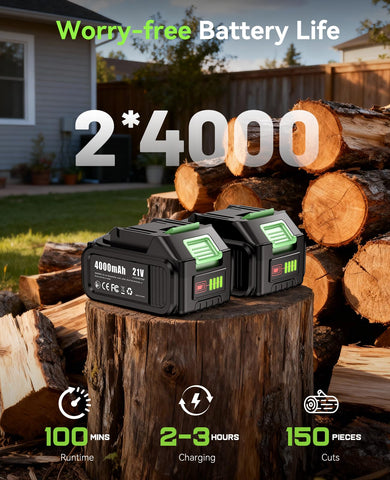 Two 4000mAh batteries ready for uninterrupted yard work with J-KU.