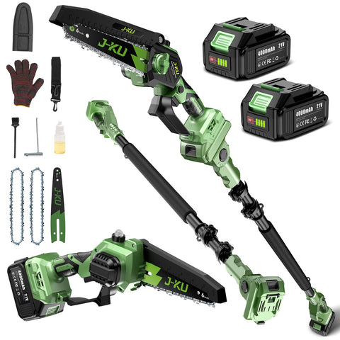 J-KU electric pole saw in handheld mode suitable for ground trimming.