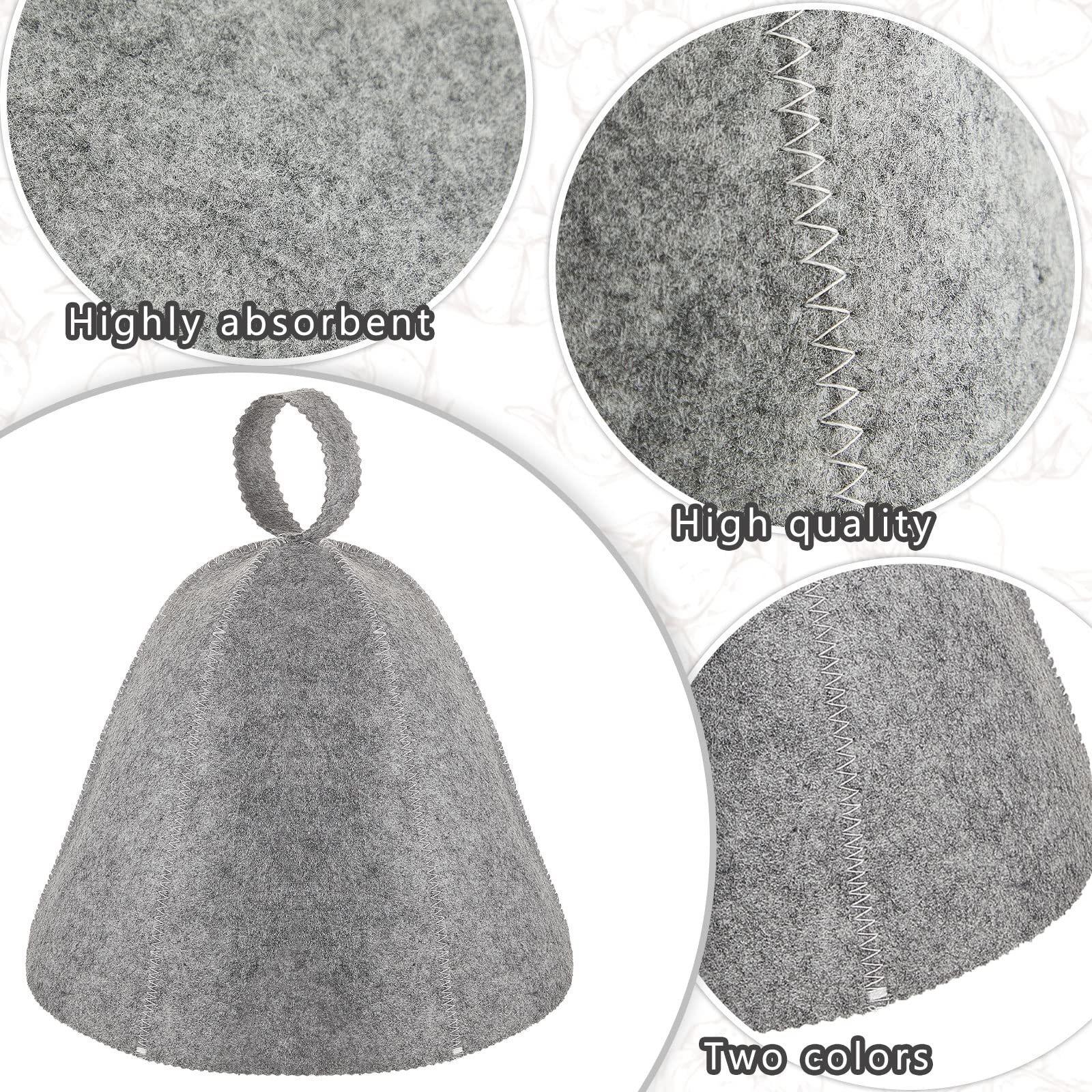 JaGely sauna hat gray wool back view demonstrates snug fit and durable stitching