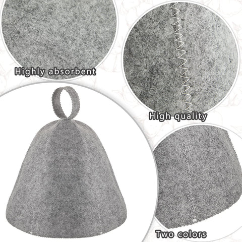 JaGely sauna hat gray wool back view demonstrates snug fit and durable stitching