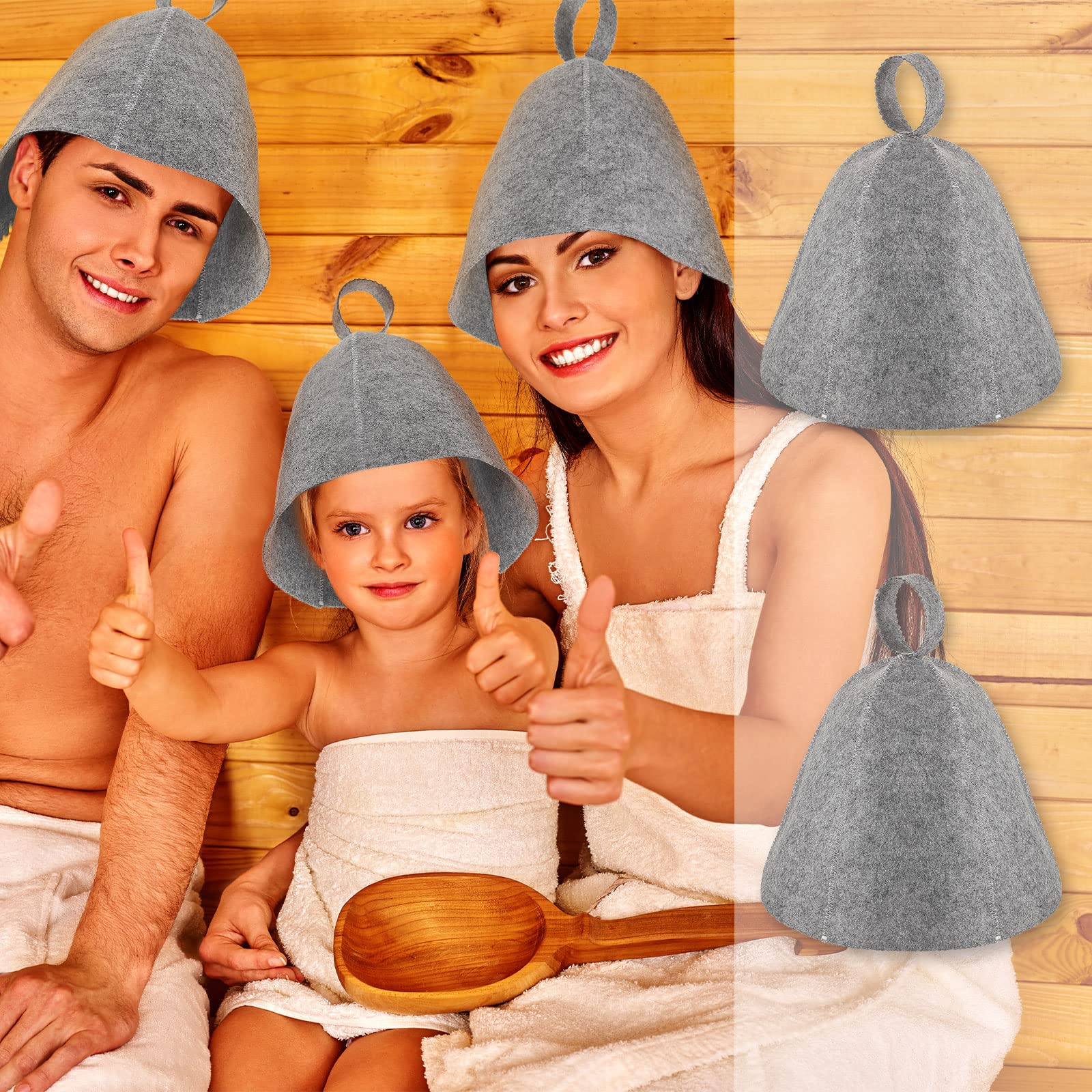 JaGely sauna hat gray wool inside details reveal soft lining for daily wear