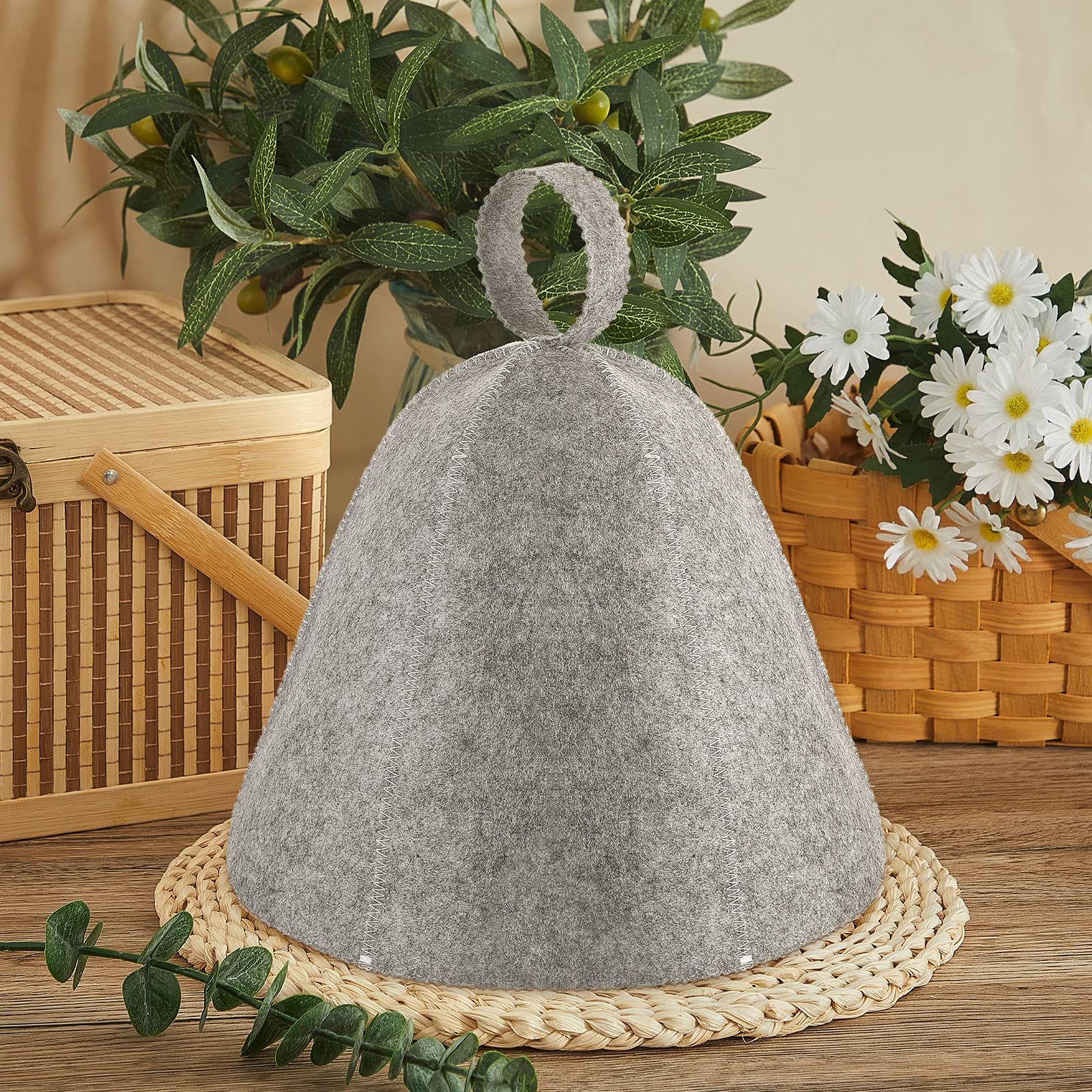 JaGely sauna hat gray wool size info helps fit most heads