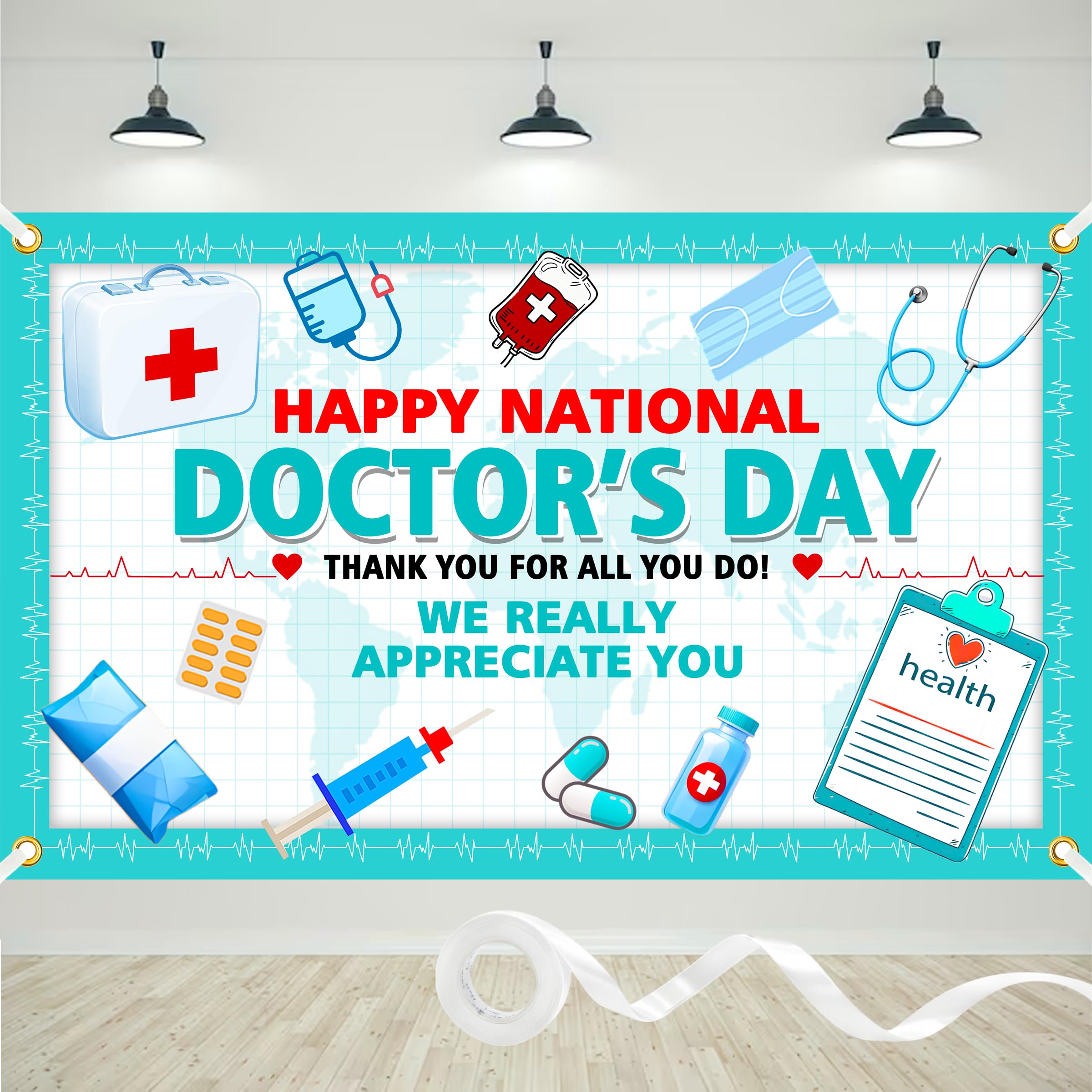 Jaailee Doctor's Day banner front view with crisp medical graphics, ideal as a photo backdrop