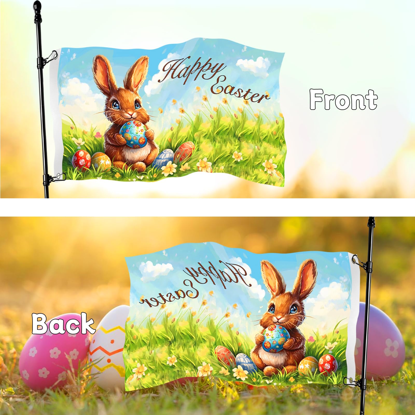 Jaailee Easter flag graphics show bunny and eggs on both sides