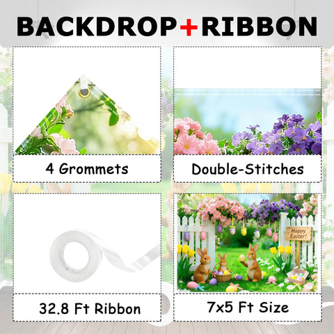Jaailee Easter backdrop garden flowers spring scene perfect for school events.
