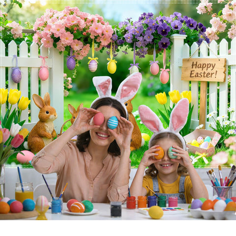 Jaailee Easter backdrop party decor setup adds festive Easter ambiance.