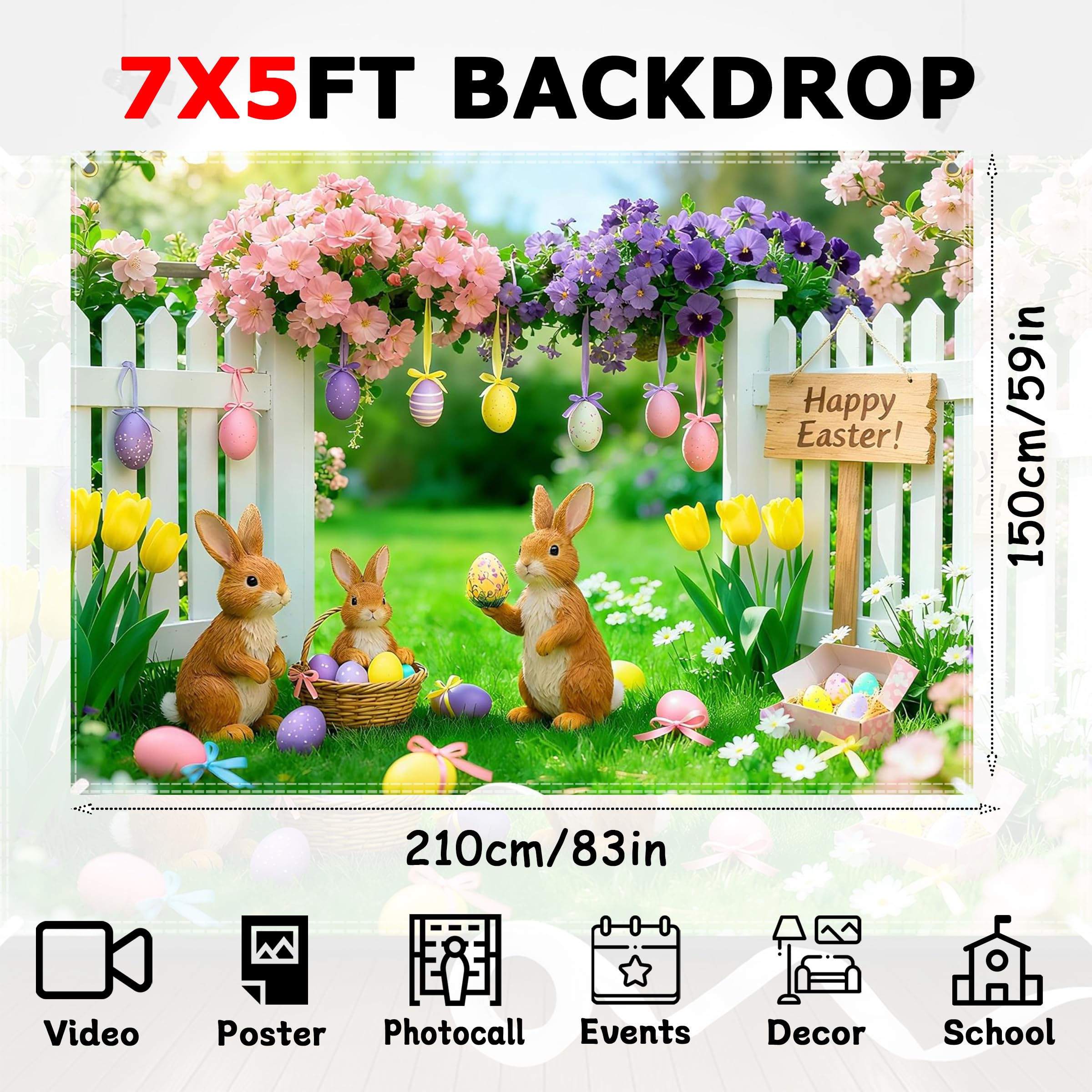 Jaailee Easter backdrop rabbits eggs banner ideal for spring party shoots.