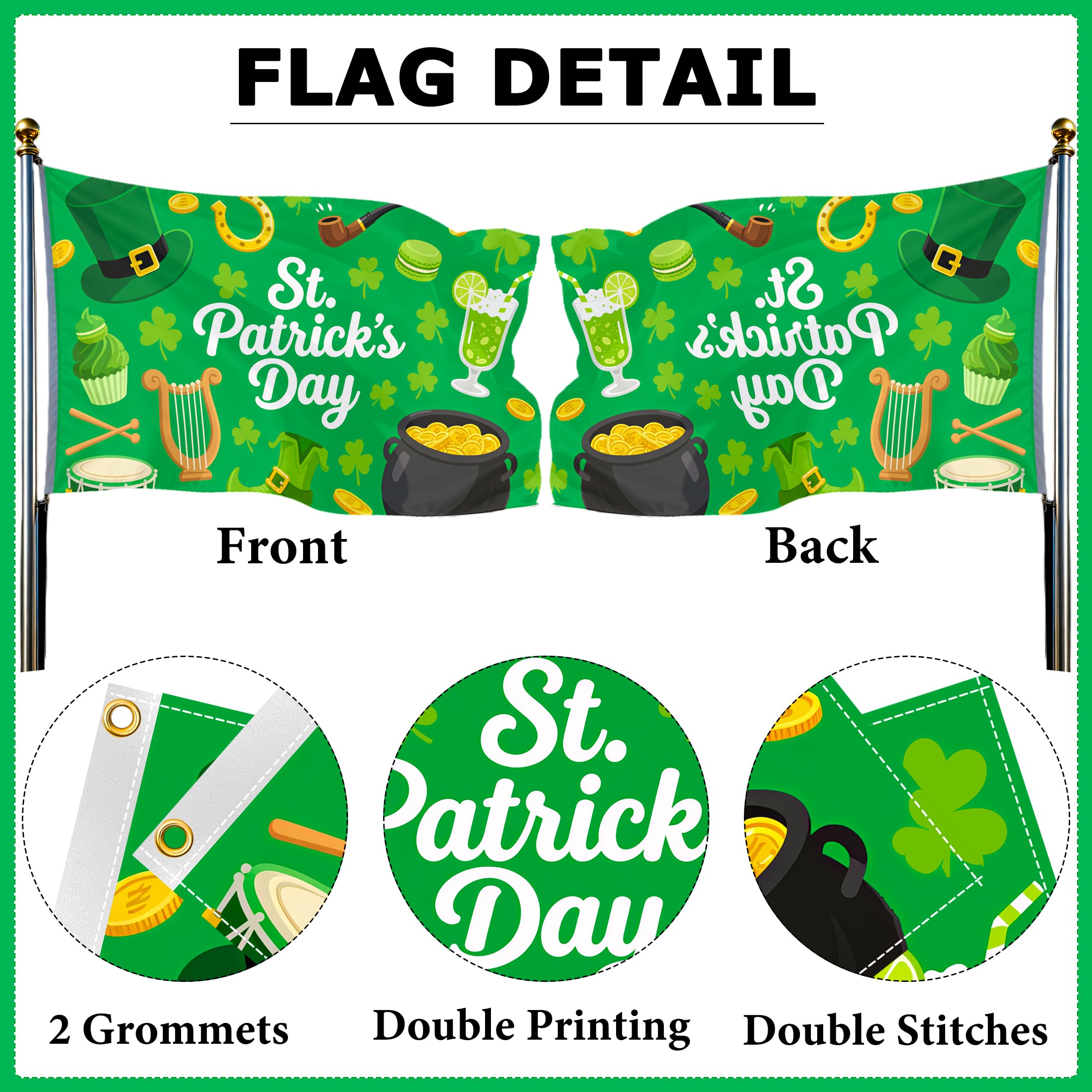 Jaailee green shamrocks banner enhances porch or garden decor