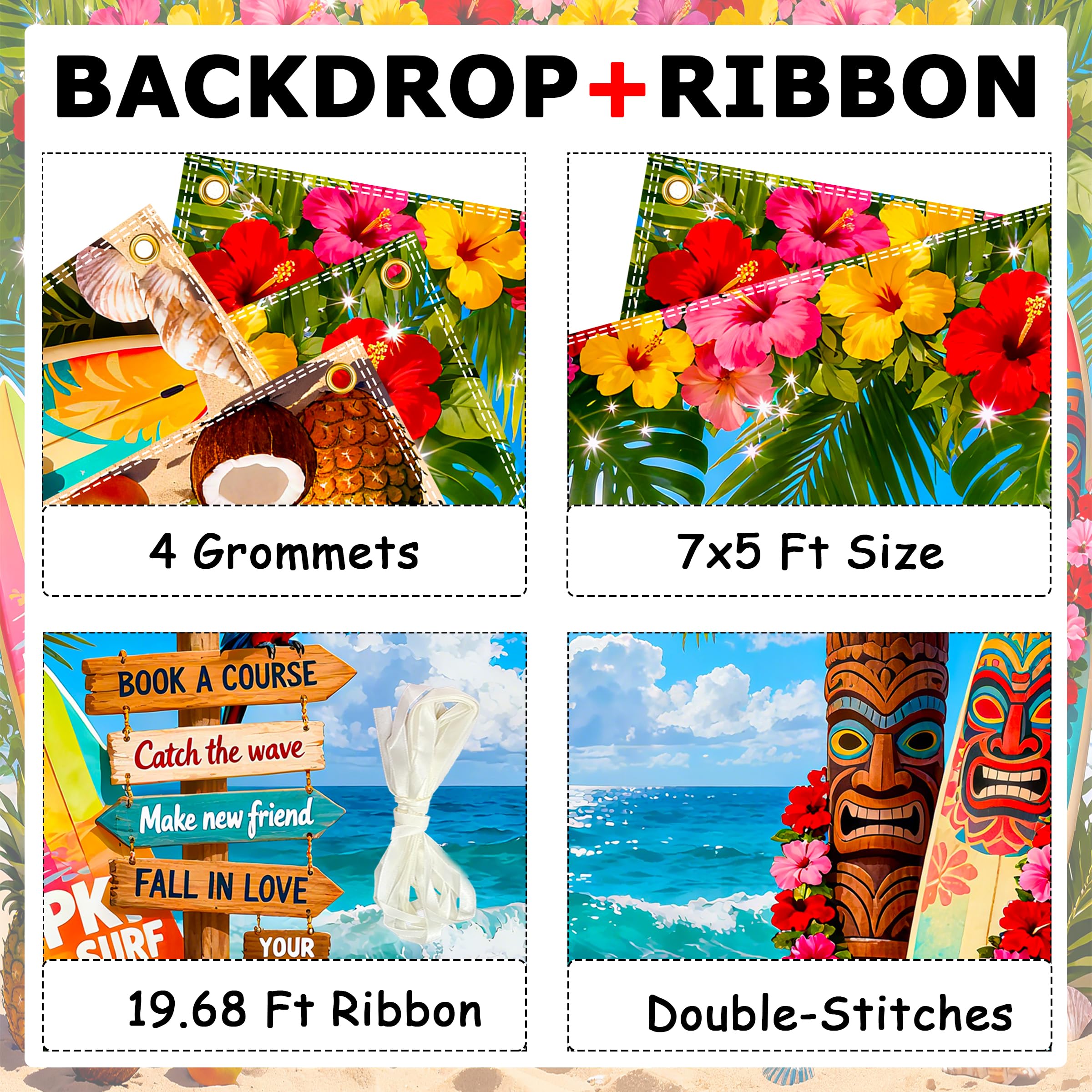 Jaailee surfboard focus backdrop adds island charm to luau shoots