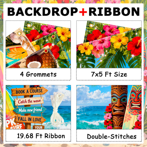 Jaailee surfboard focus backdrop adds island charm to luau shoots