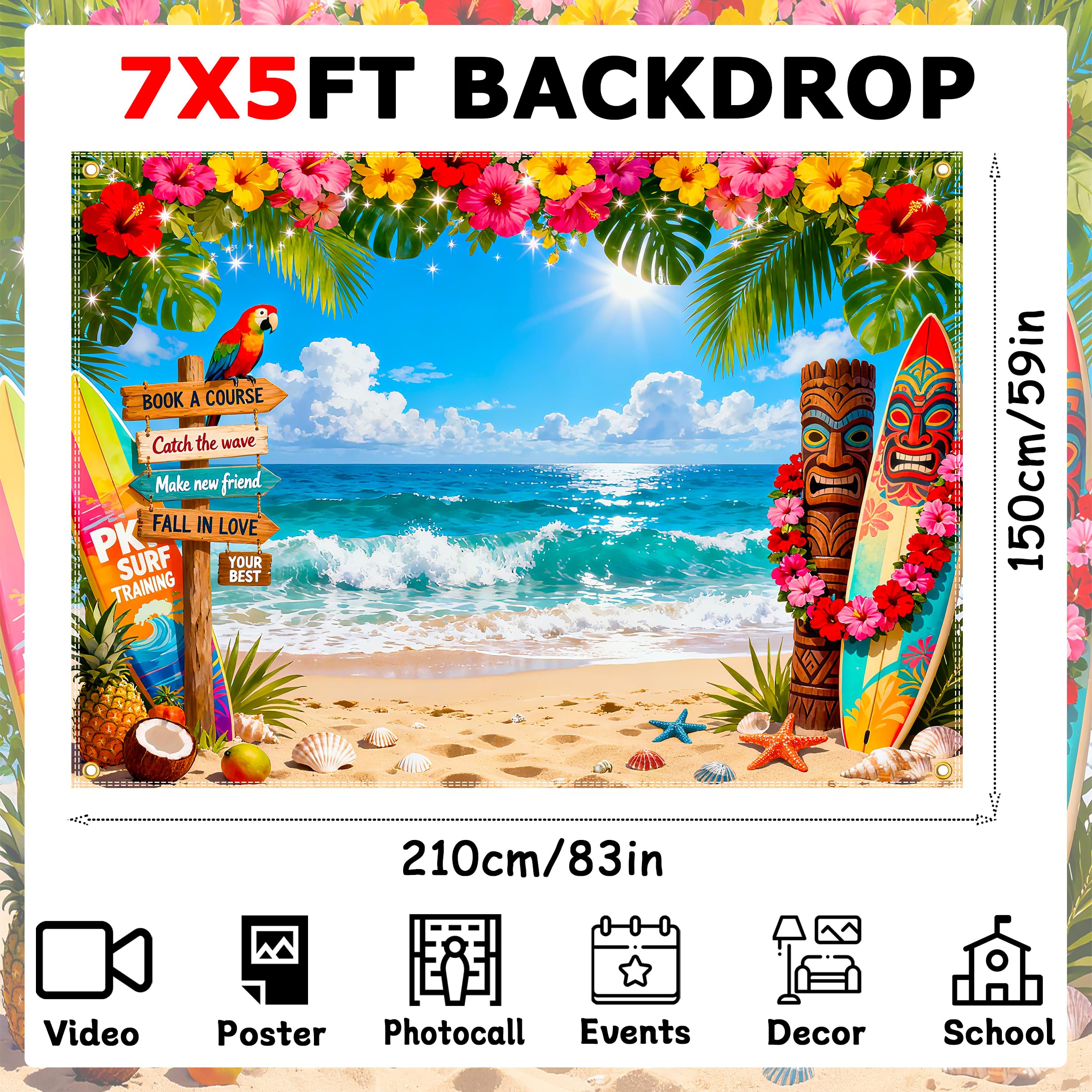 Jaailee Hawaiian backdrop featuring tropical flowers and palm leaves for vibrant shots