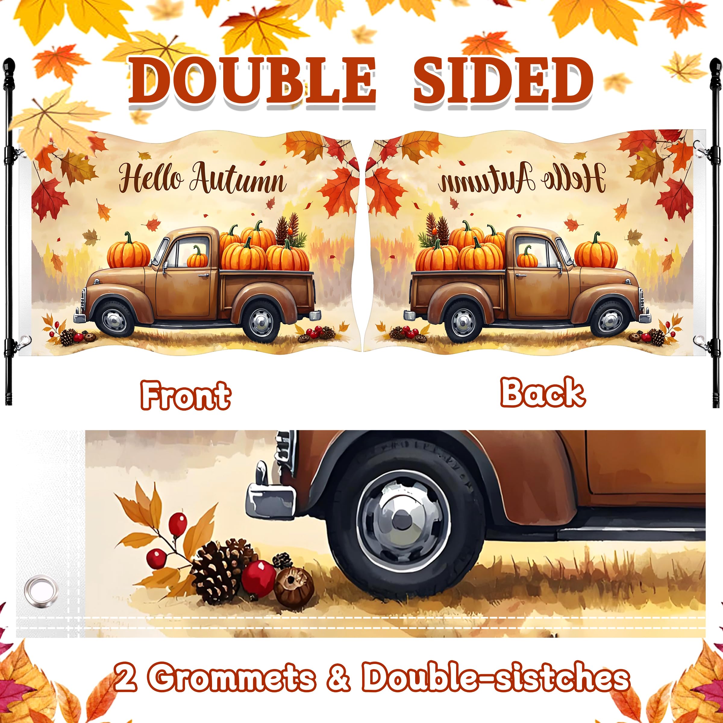 Jaailee Hello Autumn flag harvest scene elevates fall porch styling.