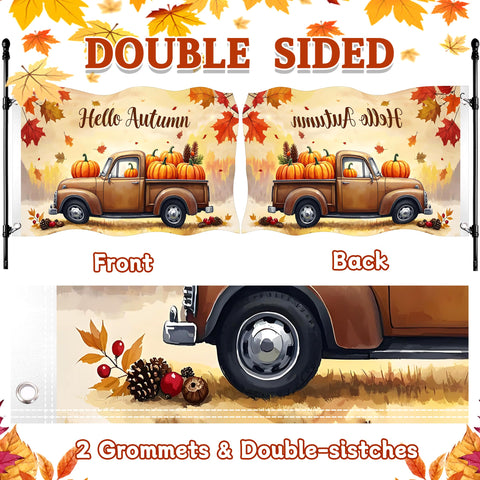 Jaailee Hello Autumn flag harvest scene elevates fall porch styling.