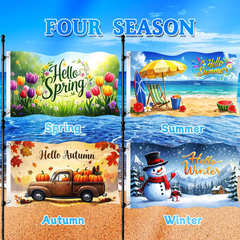 Jaailee Hello Winter flag snowy scene adds festive outdoor backdrop.