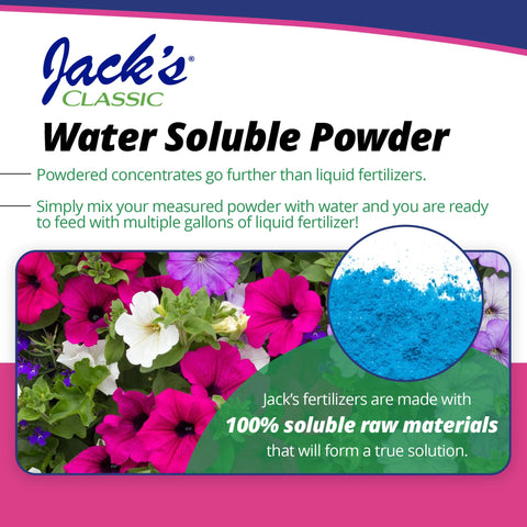 Packaging highlights micronutrients from Jack's Classic Petunia Feed.