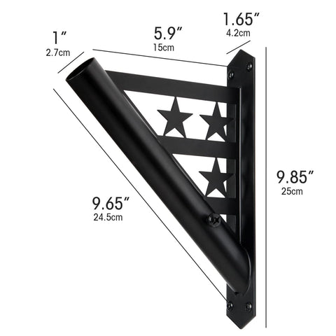 Decorative flag bracket on wall enhances outdoor decor