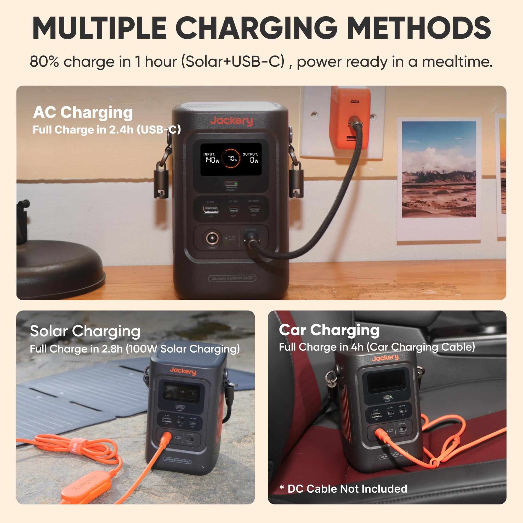 Jackery Explorer 240D camping use, power laptops and phones on site