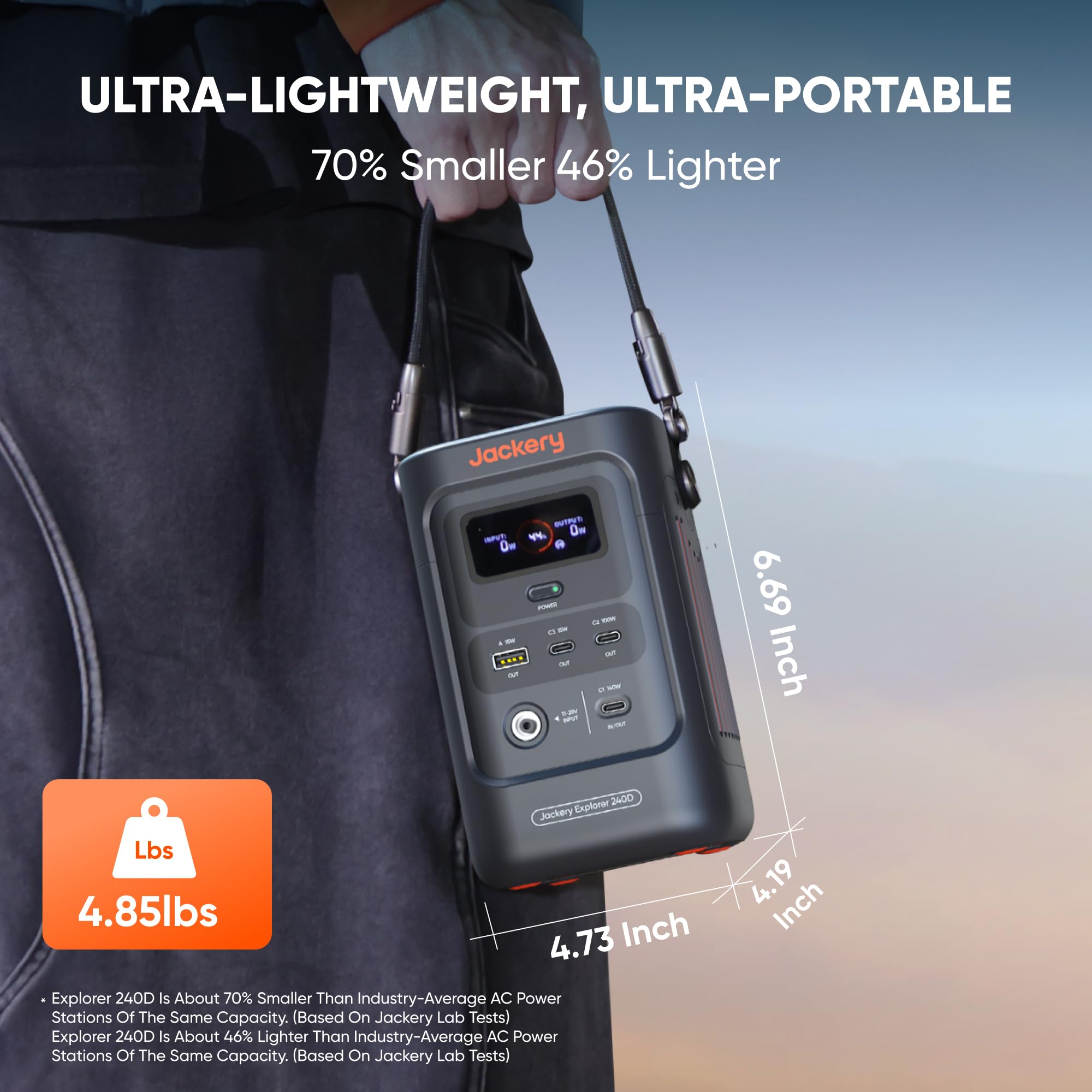Jackery Explorer 240D fast charge, AC DC input for rapid recharge