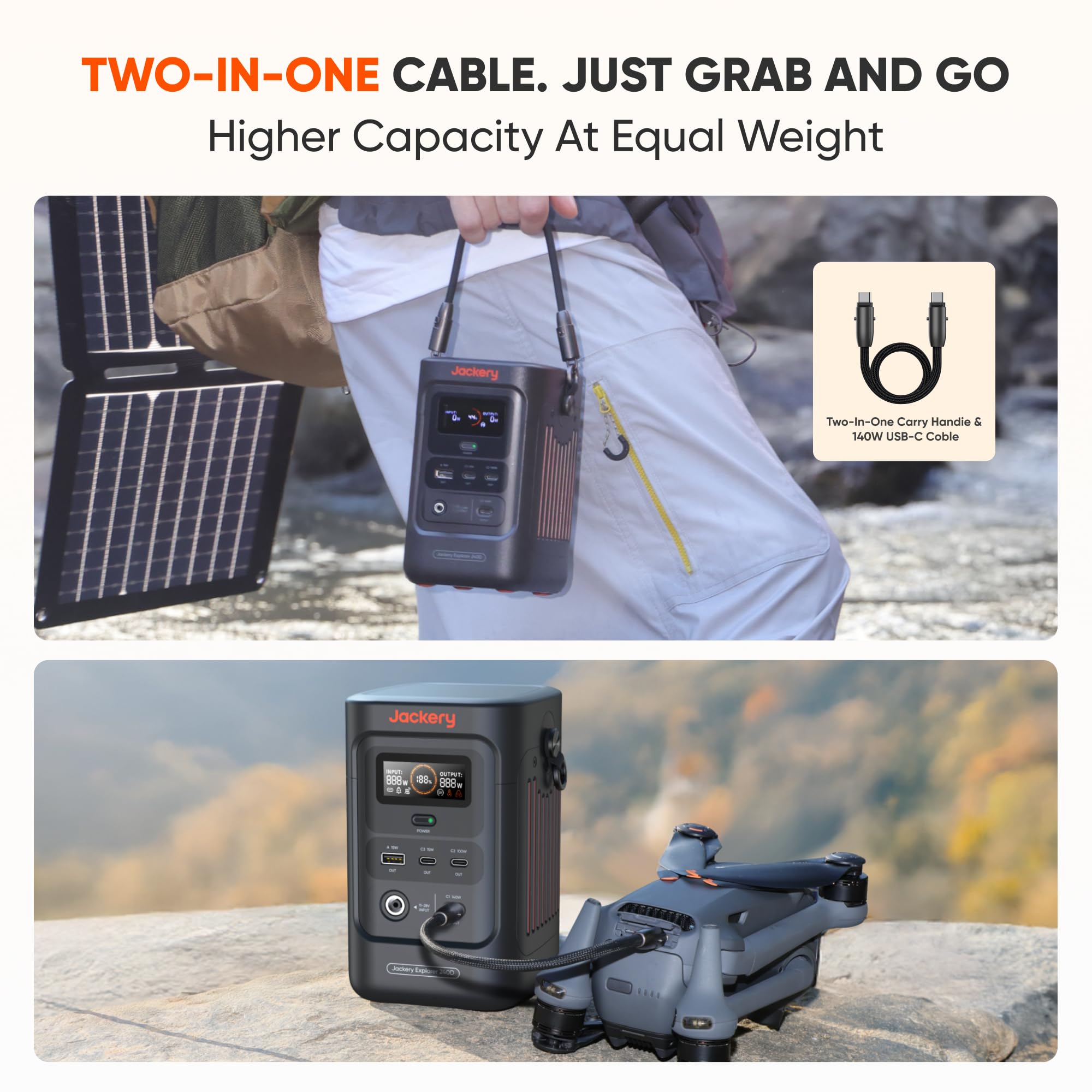 Jackery Explorer 240D solar capable, supports up to 100W solar charging