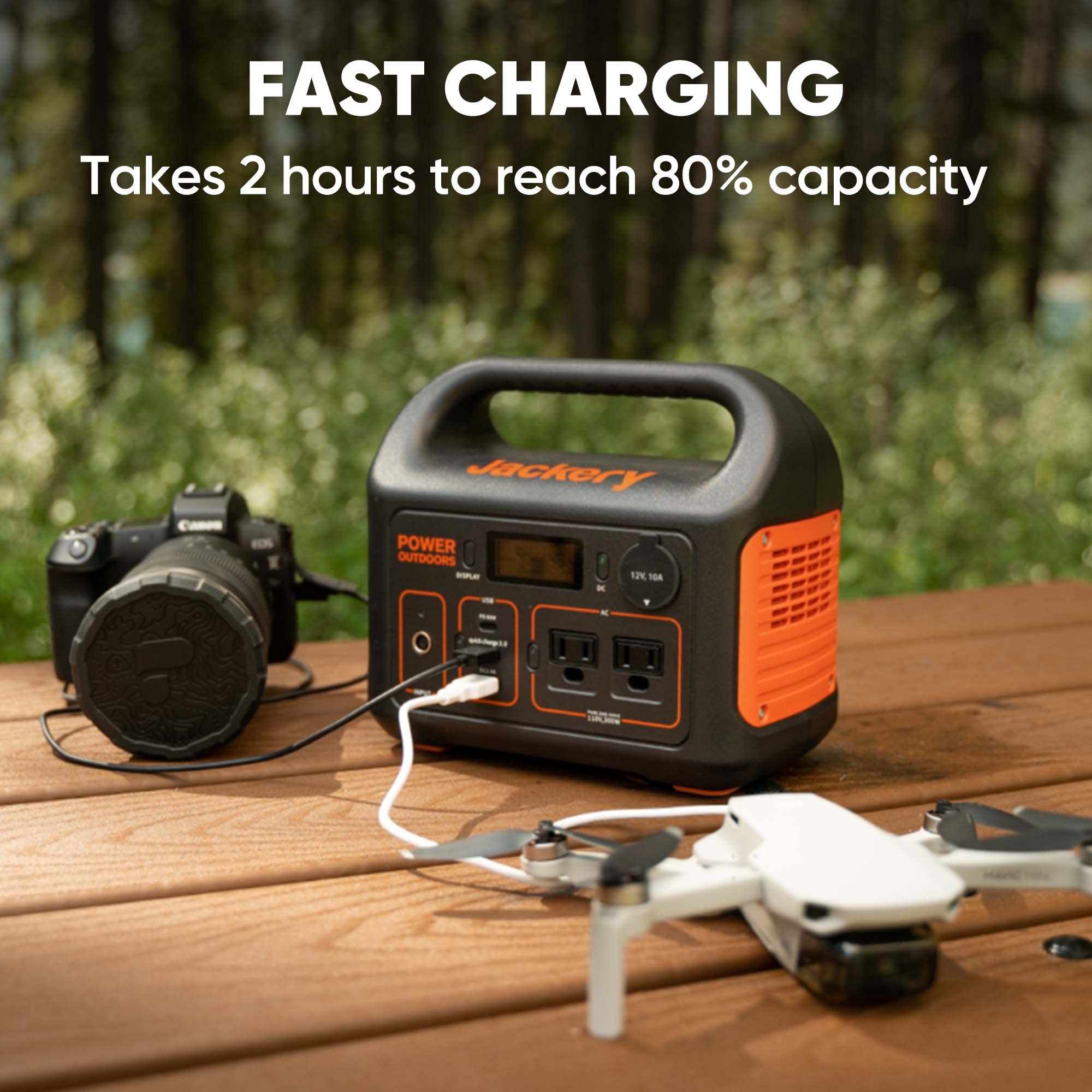 Jackery Explorer 300 multi-port design charges multiple devices simultaneously