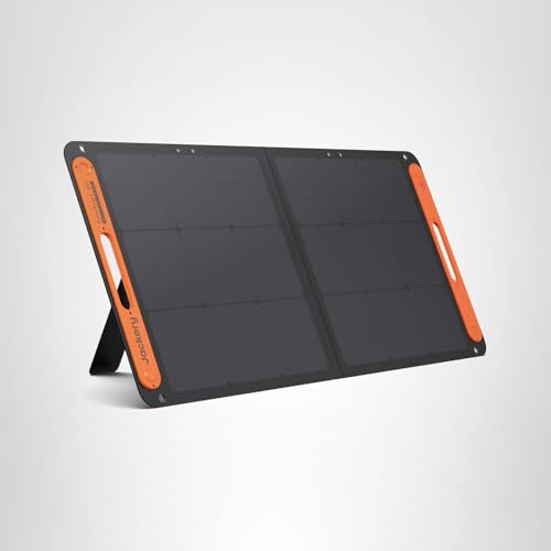 Jackery SolarSaga 100W bifacial panel with portable TPE handle for easy carrying.