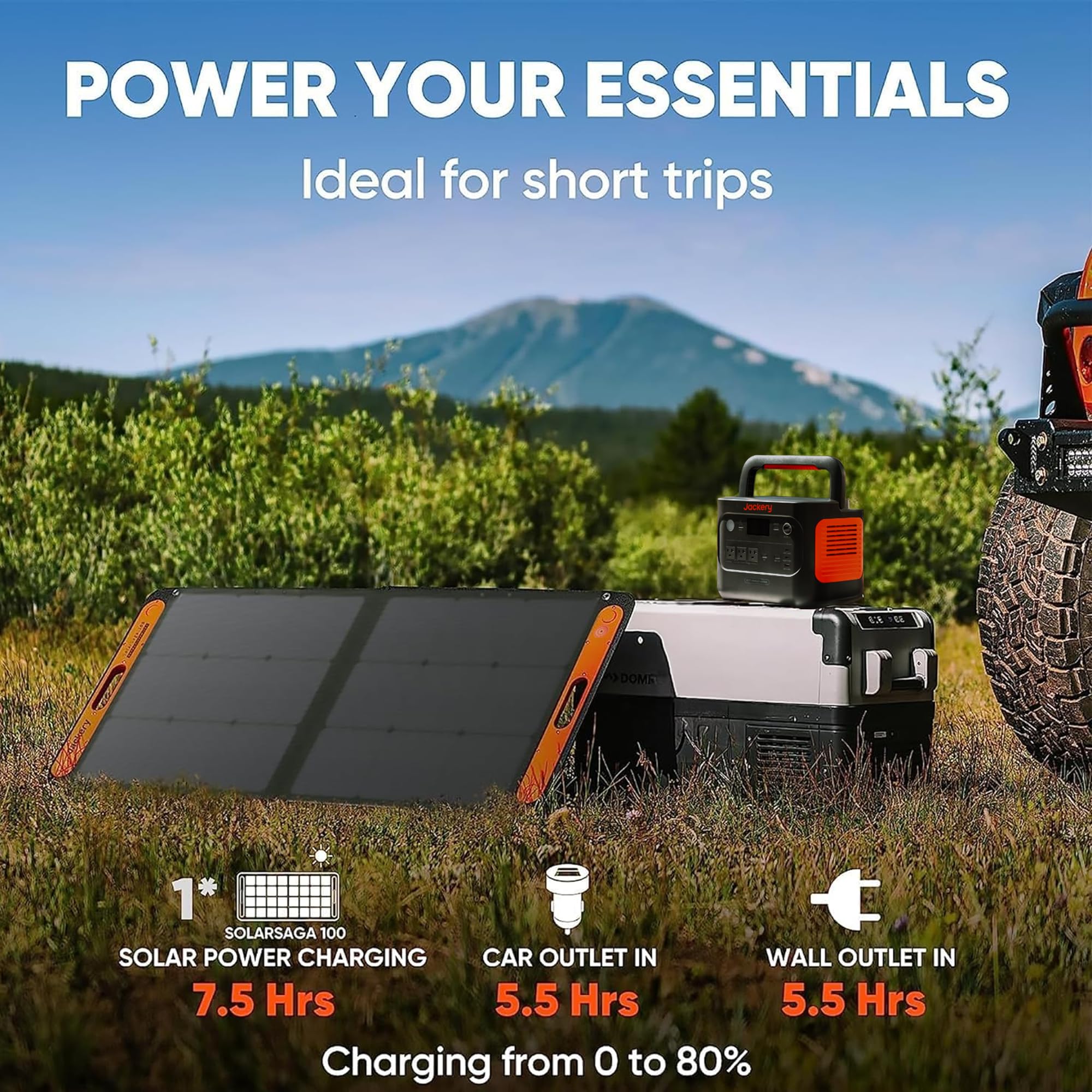 Jackery SolarSaga 100W bifacial panel with dual kickstands for easy sun capture.