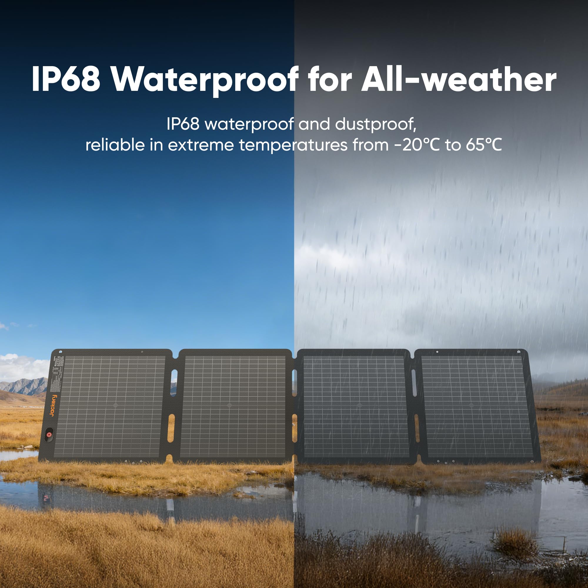 Jackery SolarSaga 100W Air integrated stand allows quick setup.