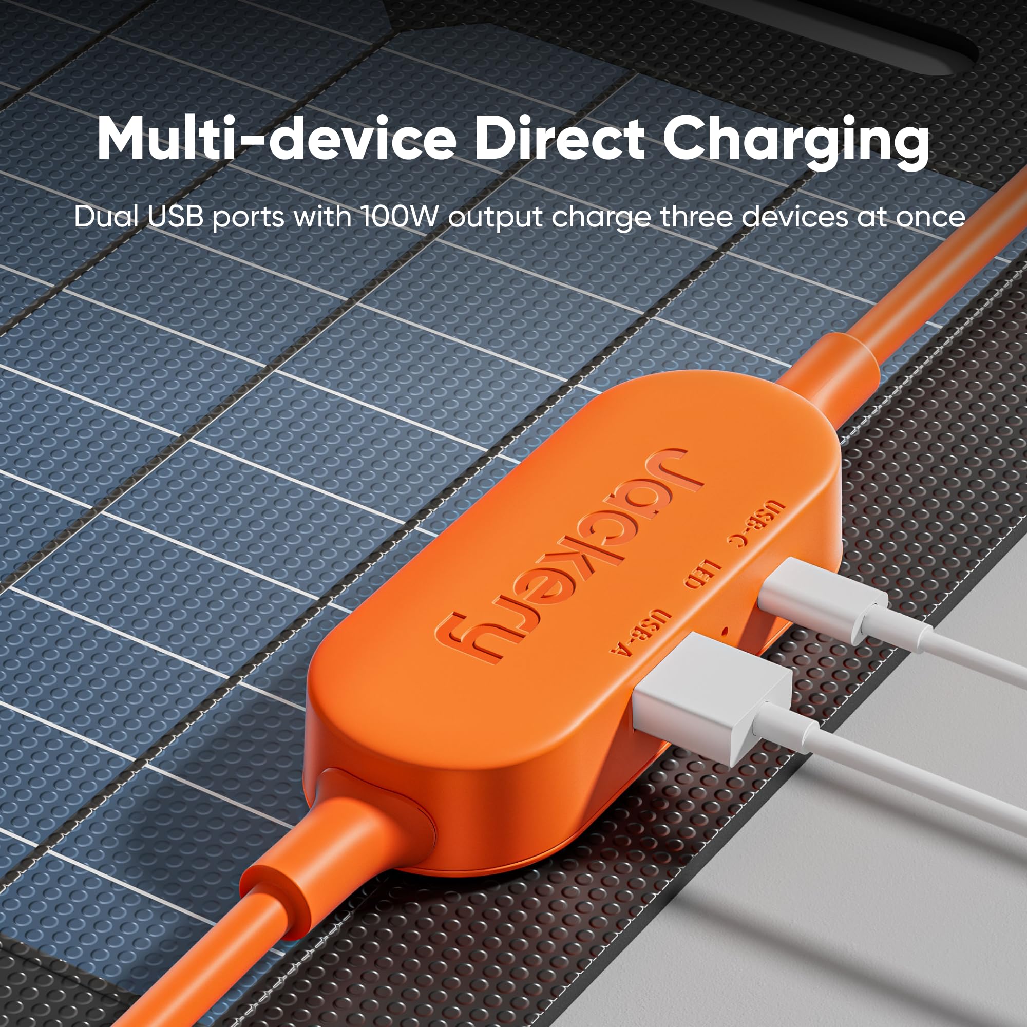 Jackery SolarSaga 100W Air multi-device charging powers several devices.