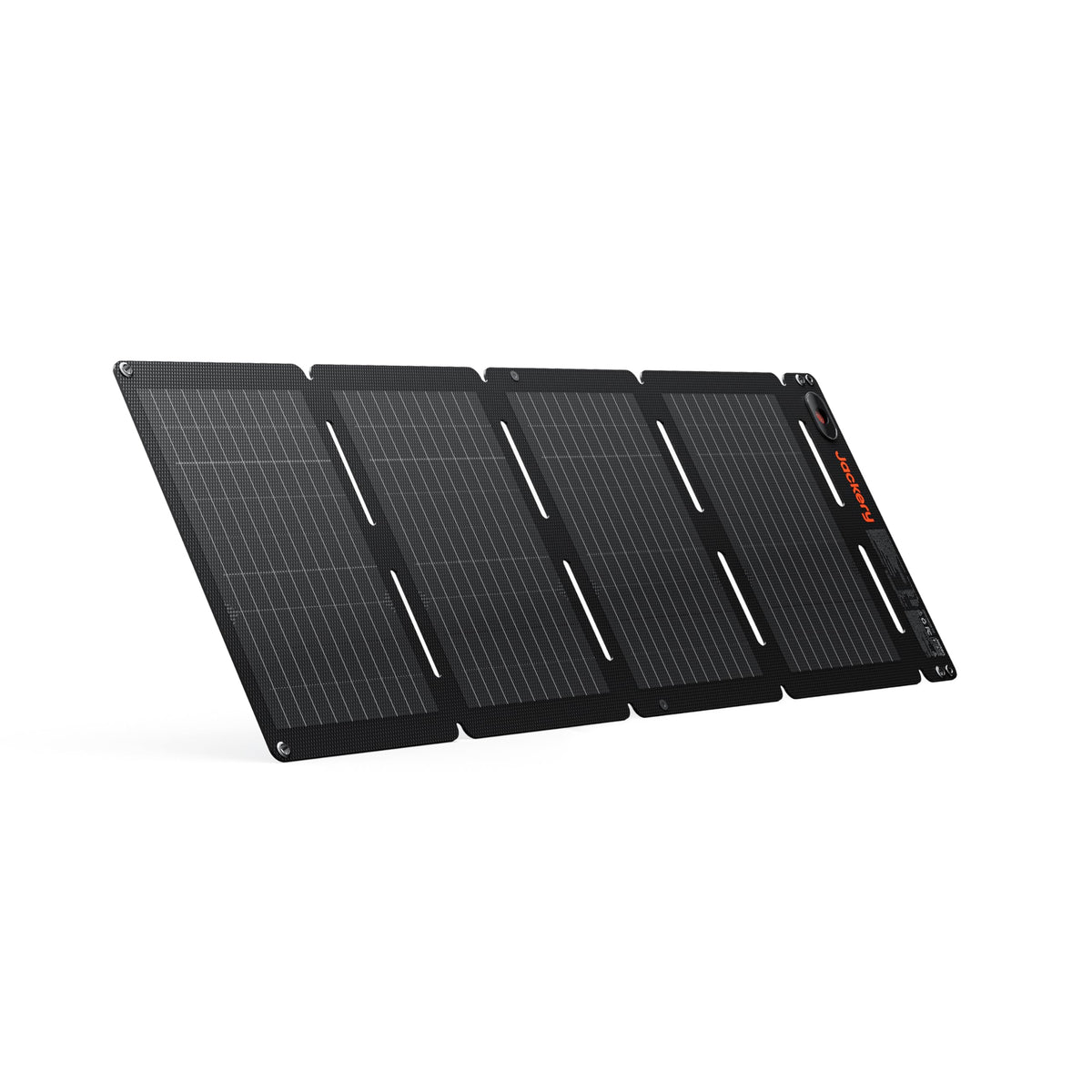 Jackery SolarSaga 40W Air folded book-size panel for easy backpack storage and travel charging.