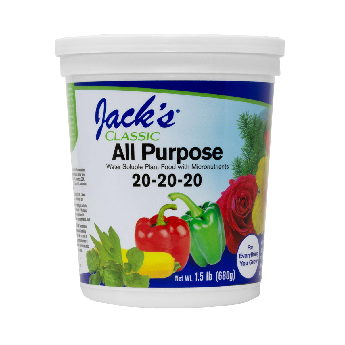 Jack's Classic 20-20-20 bottle pour showing easy feeding for indoor and outdoor plants