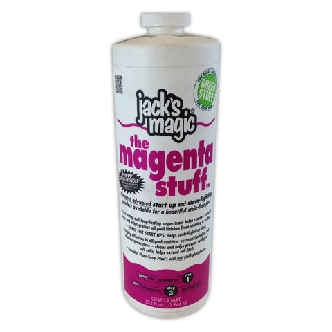 Jack's Magic Magenta Metal Solution 32oz bottle protects and cleans metal surfaces.