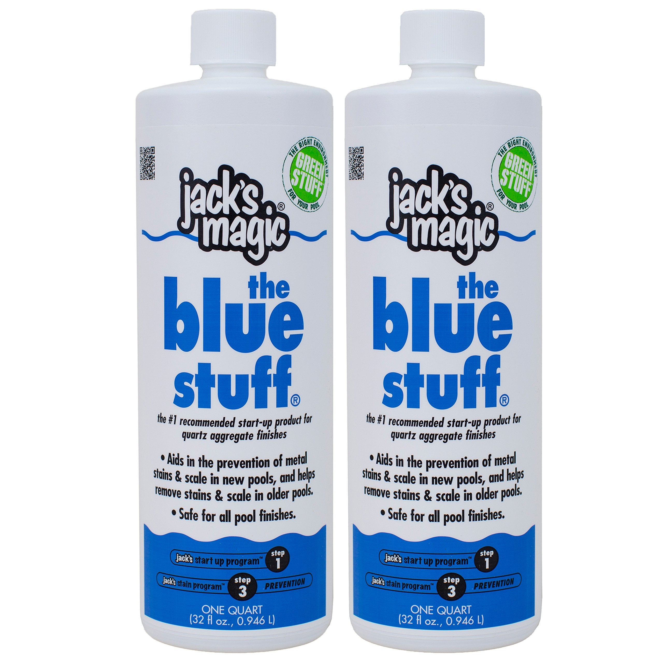 Jack's Magic The Blue Stuff 2-pack bottle for removing mineral stains in plaster pools